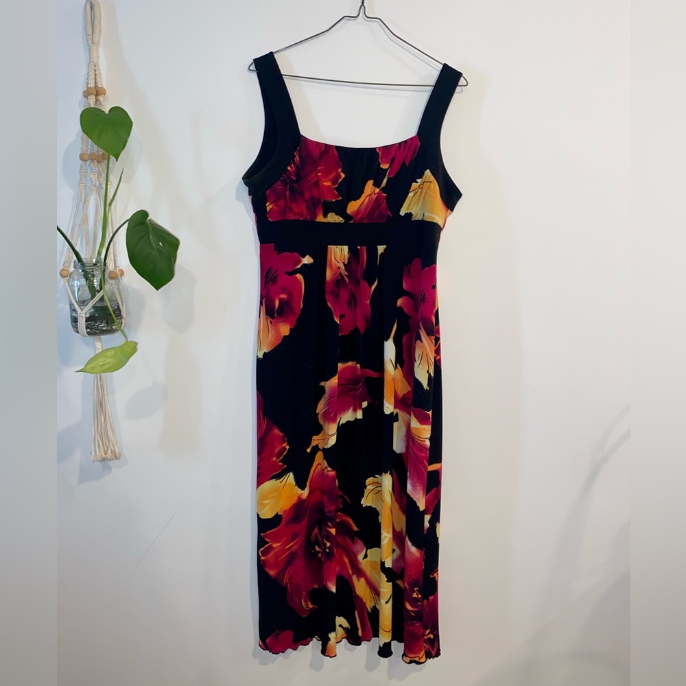 Vibrant floral black dress